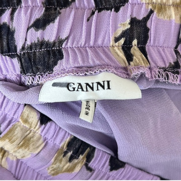 GANNI Floral Georgette High Rise Drawstring Waist Ankle Crop Wide Leg Pants 2 - Picture 5 of 7